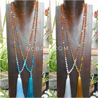 4color tassels necklace pendant rudraksha with agate bead stone bali